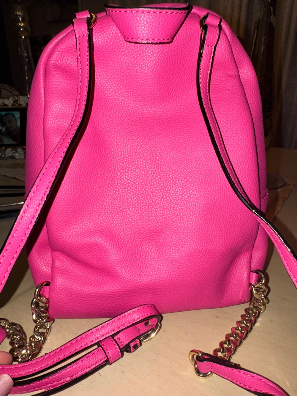 Victoria's Secret Hot Pink Quilted Mini Backpack with Gold Chain - Picture 3 of 3